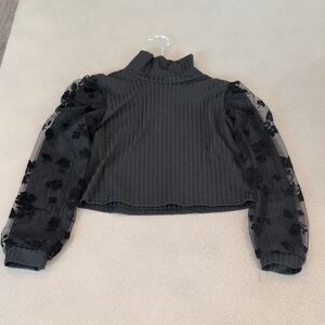 Kids Elegant Black Sheer Sleeve Top